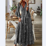 Bohemian Trumpet Sleeve Printed Low-Cut Tassel Dress Wholesale Dresses N4623051700085