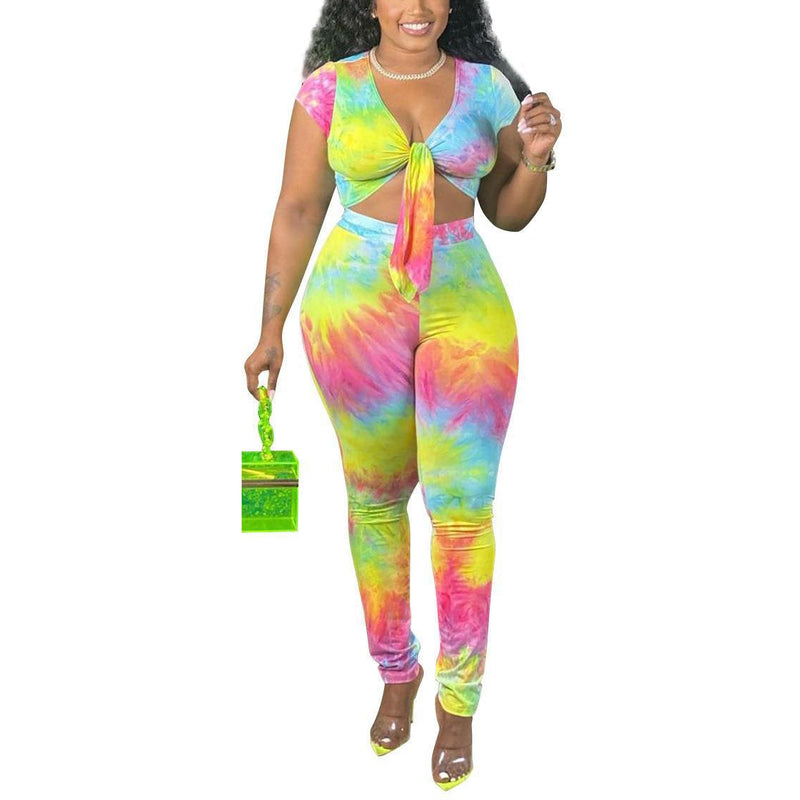 Tie-Dye Ombre Print Strappy Sexy Two-Piece Set Wholesale Plus Size Womens Clothing N3823100900050