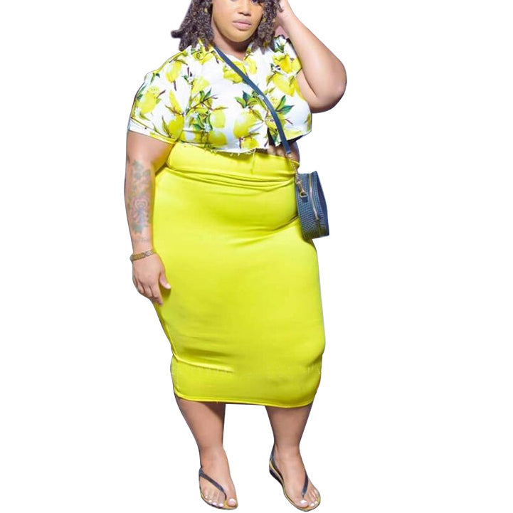 Casual Lemon Short-Sleeved Wholesale Womens 2 Piece Sets Tops And Skirts N3823100900039