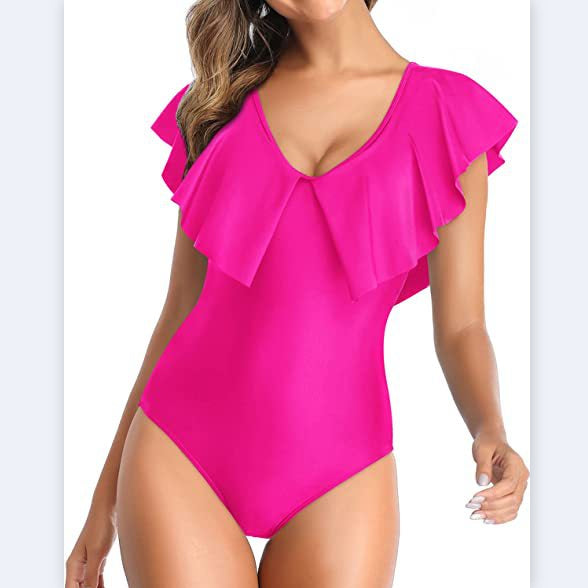 Low-Cut Triangle Solid Ruffle One-Piece Swimsuit Wholesale Women'S Clothing