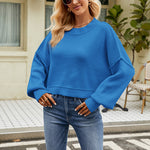 Long Sleeve Crew Neck Knitted Cropped Pullover Sweater Wholesale Womens Clothing N3823110200042