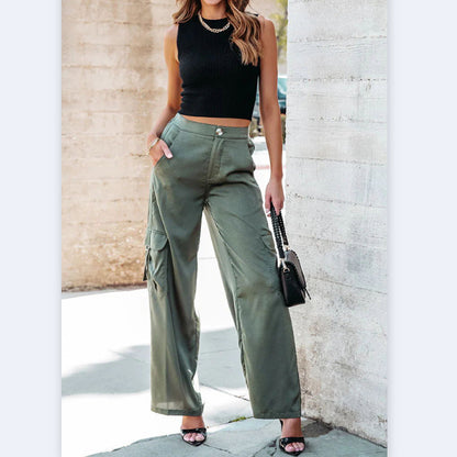 High Waist All-Match Pocket Cargo Casual Pants Wholesale Women'S Bottom