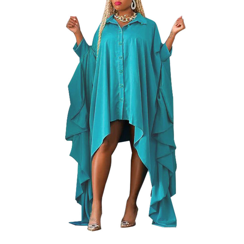 Autumn Solid Color Blouse Irregular Bat Sleeve Dress Wholesale Plus Size Womens Clothing N3823103000088