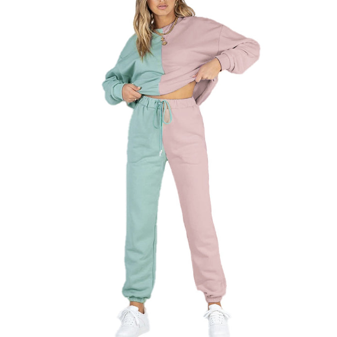 Patchwork Crew Neck Trousers And Sweatshirt Set Wholesale Womens 2 Piece Sets N3823103000042