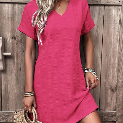 Sexy Slim V-Neck Solid Color Short Sleeve Dress Wholesale Dresses