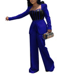Sexy Waist Contrast Color Spliced Long Sleeve Wide Leg Jumpsuit Wholesale Womens Clothing N3823103000078
