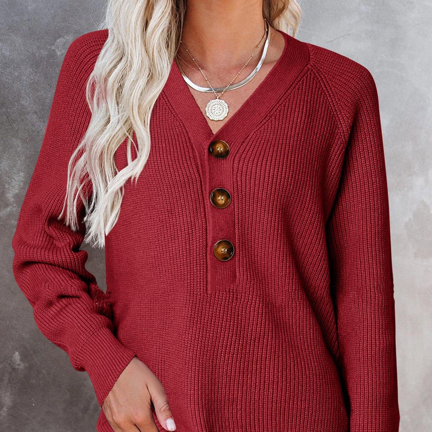 Casual Long Sleeve Knit V-Neck Button Down Sweater Wholesale Womens Tops