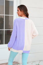 Lantern Sleeve Loose Color Block Knit Cardigan Wholesale Women'S Top