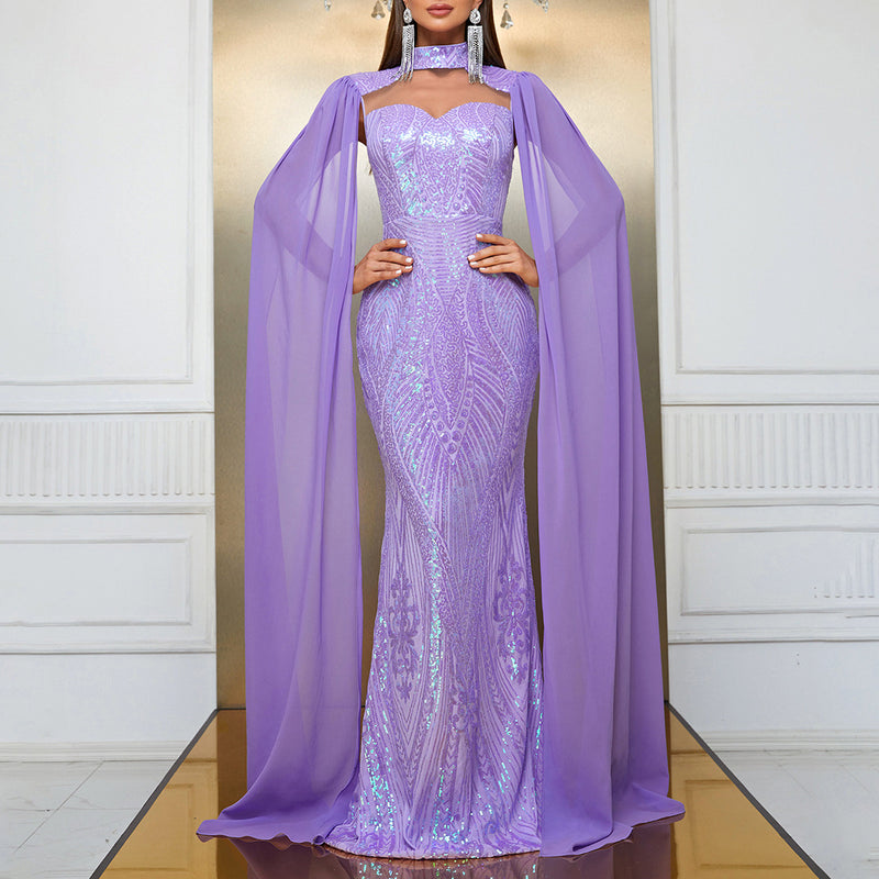 Sequin Halter Neck Raglan Party Dress Mermaid Maxi Dress Wholesale Womens Clothing N3823110400013