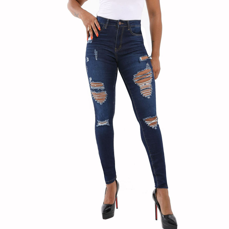 Skinny Hip-Hugging Ripped Jeans Wholesale Womens Clothing
