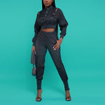 Personalized Zipper Jacket Casual Imitation Denim Suit Wholesale Womens 2 Piece Sets N3823102000142