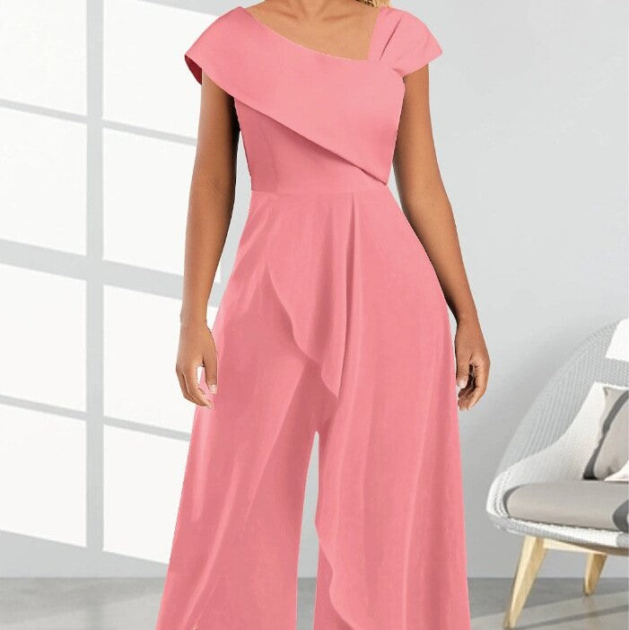 Fashion Slant Neck Solid Color Long Jumpsuit Wholesale Jumpsuits