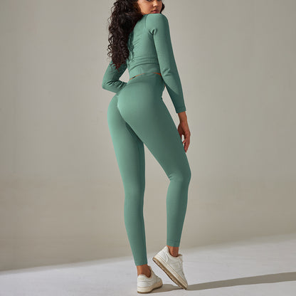 Seamless Solid Color Thread High Waist Tight Long Sleeve Suit Wholesale Womens Clothing