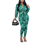 Wholesale Womens 2 Piece Sets Printed Cardigan Tied Long Sleeve Tops Casual Leggings N3823103000038