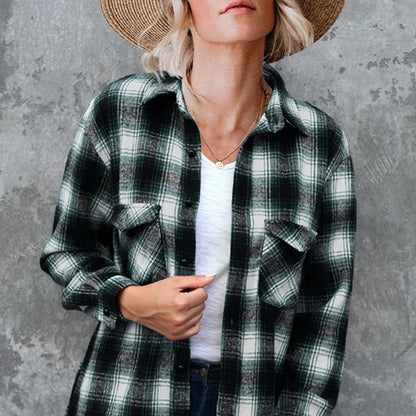 Plaid Button Down All-Match Casual Loose Lapel Shirt Wholesale Women'S Top