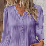 Casual Long Sleeve V-Neck Lace Patchwork Blouse Wholesale Womens Tops