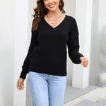 V-Neck Twist-Knit Solid-Color Pullover Sweater Wholesale Women'S Top