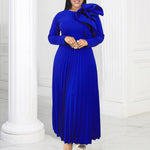 Round Neck Long Sleeve Three-Dimensional Decoration Pleated Party Solid Color Dress Wholesale Dresses N4623050600020