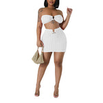 Sexy Midriff-Baring Bust-Wrapped Short Skirt Bubble Two-Piece Set Wholesale Womens Clothing N3823103000096
