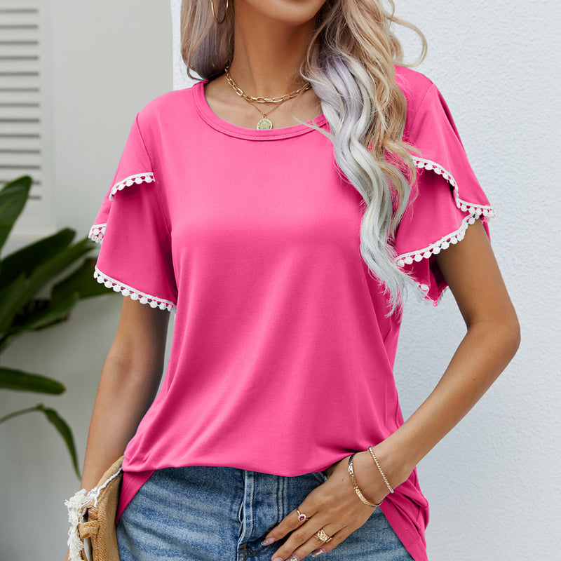 Women's Round Neck Tassel Tulip Sleeve T-Shirt Casual Tops Wholesale Womens Clothing N3824010500031