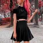 Dark Style Short-Sleeved Slim Fit Waist Lapel Waistless Dress Wholesale Dresses