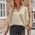 Casual V Neck Solid Color Loose Long Sleeve Top Wholesale Women'S Top