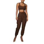 Solid Color Pocket Tie-Up Trousers Shaping Vest Two-Piece Set Wholesale Womens Clothing N3823103090028