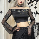 Dark Punk Gothic Strapless Lace Trumpet Sleeves Crop Tops Wholesale Women'S Tops