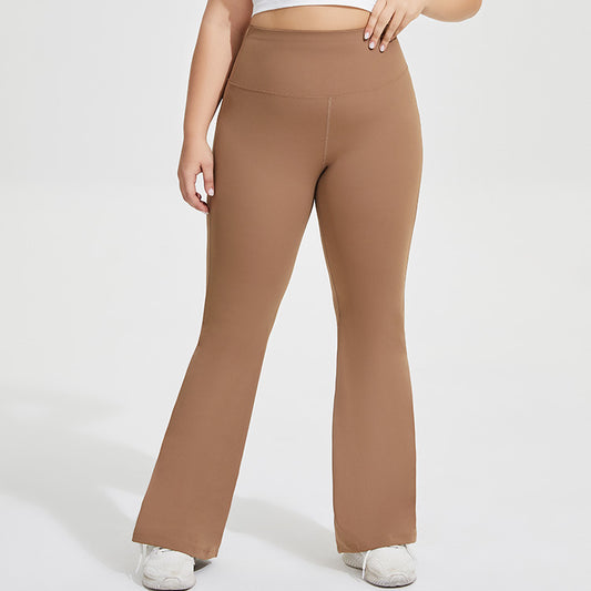 Wholesale Plus Size Womens Clothing High Waist Nude Stretch Sports Flared Pants