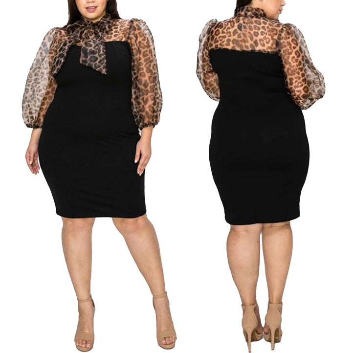Sexy Leopard Print Patchwork Dress Wholesale Plus Size Womens Clothing N3823100900033