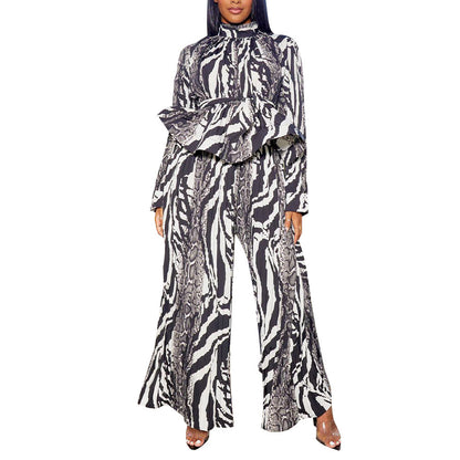 Lantern Long Sleeve Wide Leg Pants Casual Printed Two-Piece Set Wholesale Womens Clothing N3823103000084