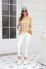 Wave Contrast Knit Long Sleeve Hollow Pullover Sweater Wholesale Women'S Top