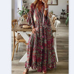 Bohemian Trumpet Sleeve Printed Low-Cut Tassel Dress Wholesale Dresses N4623051700085