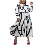 Wholesale Women Plus Size Clothing Printed Commuter Contrast Color Long-Sleeved Dress