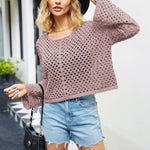 Round Neck Sexy Hollow Knitted Pullover Sweater Wholesale Women's Clothing N3823120500006
