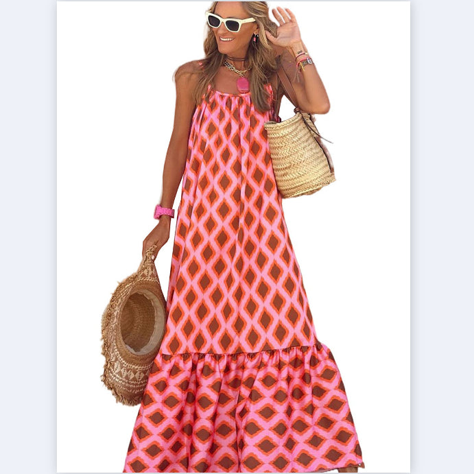 Geometric Print Loose Sling Sleeveless Dress Wholesale Dresses N4623051900013