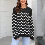 Wave Contrast Knit Long Sleeve Hollow Pullover Sweater Wholesale Women'S Top