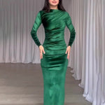 Velvet Slim Fit Sexy Waist Irregular Maxi Dresses Wholesale Womens Clothing N3823122100008