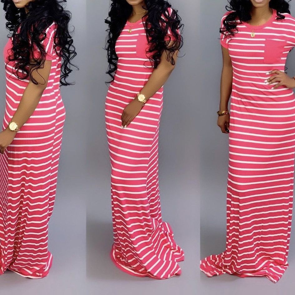 Sexy Women's Striped Short Sleeve Maxi Dresses Wholesale Womens Clothing