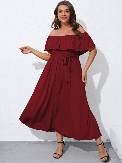 Wholesale Plus Size Womens Clothing Slit Solid Color Strapless Wood Ear Dress