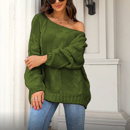 Long-Sleeved Loose Knitted One-Neck Pullover All-Match Sweater Wholesale Women'S Top