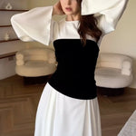 Women's Black And White Patchwork Waist Dresses Wholesale Womens Clothing N3823122100002