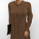 Solid Colour Long Sleeve Hooded Pullover Knitted Dress Wholesale Dresses