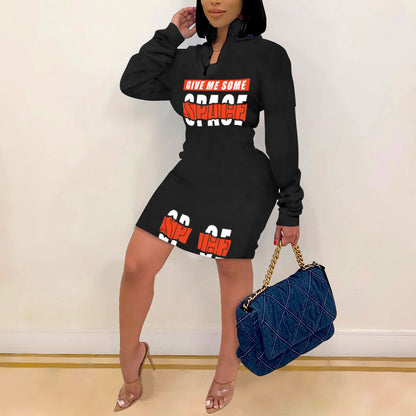 Letter Printed Zipper Sweatshirt Dress Wholesale Womens Clothing N3823102000143