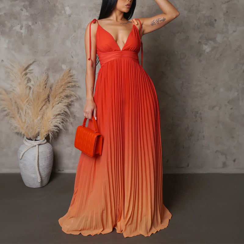 Backless Sexy Strappy Gradient Color Long Dresses Wholesale Dresses