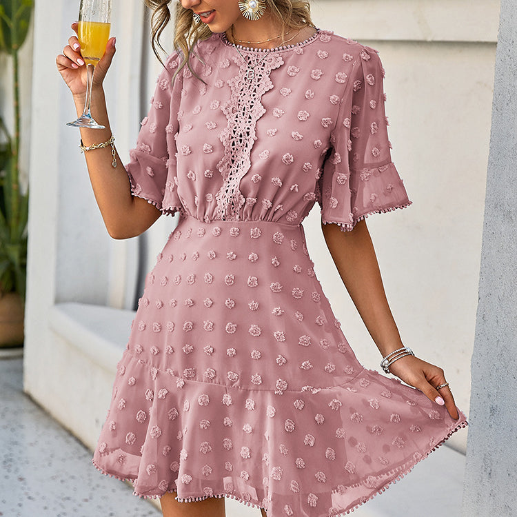 Lace Bell Sleeve Solid Color Wood Ear Trim Dress Wholesale Dresses