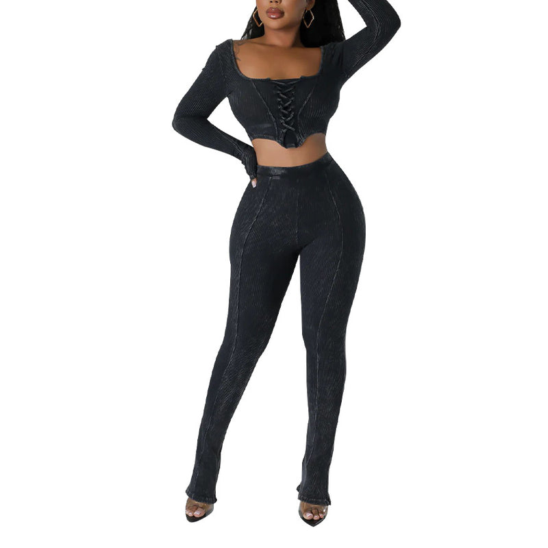 Square Neck Sexy Tight Pencil Pants Fashion Two Piece Set Wholesale Womens Clothing N3823103000105