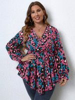 Wholesale Plus Size Womens Clothing Long Sleeve Irregular Leopard Print Top