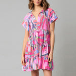 Abstract Geometric Print Fringed Short-Sleeved Thin Dress Wholesale Dresses