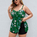 Wholesale Women Plus Size Clothing Conservative Boxer Printed Two-Piece Swimsuit